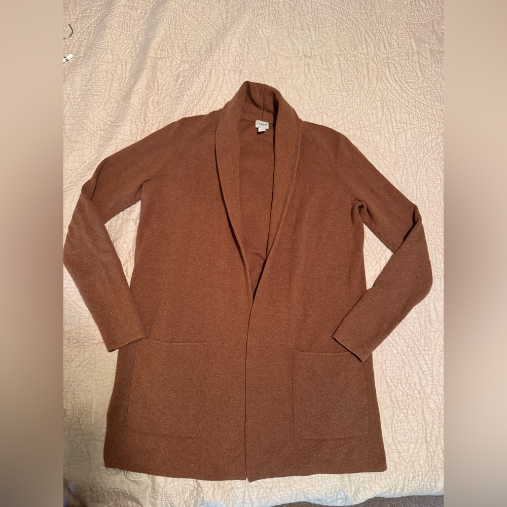 J. Crew Warm Cotton Camel Brown Open Cardigan With Pockets